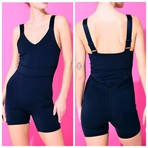 New Terez TLC Wide Strap One Piece Activewear Jet Black Bodysuit 2892 NWT